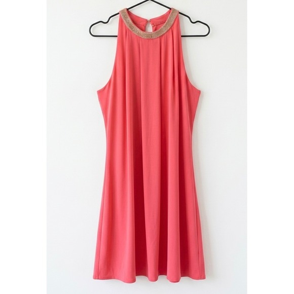 Calvin Klein Dresses & Skirts - Calvin Klein Womens 20W Coral Pink Embellished Halter Neck A-Line Dress